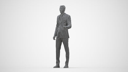 3D people model man business, scanned human for 3ds Max rendering, wireframe back view