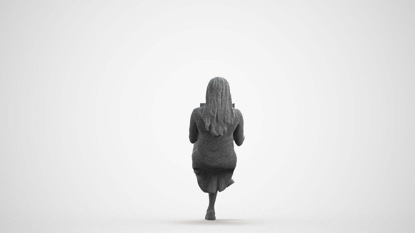 realistic 3D human woman casual sitting, archviz people FBX OBJ for Blender, wireframe front view
