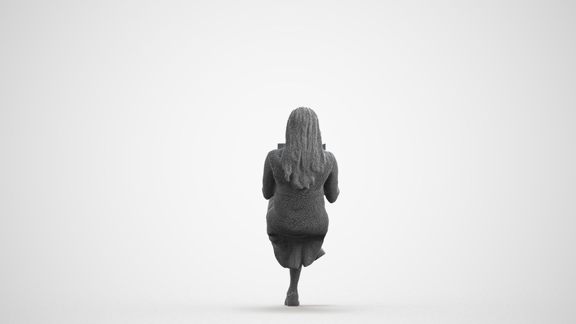 realistic 3D human woman casual sitting, archviz people FBX OBJ for Blender, wireframe front view