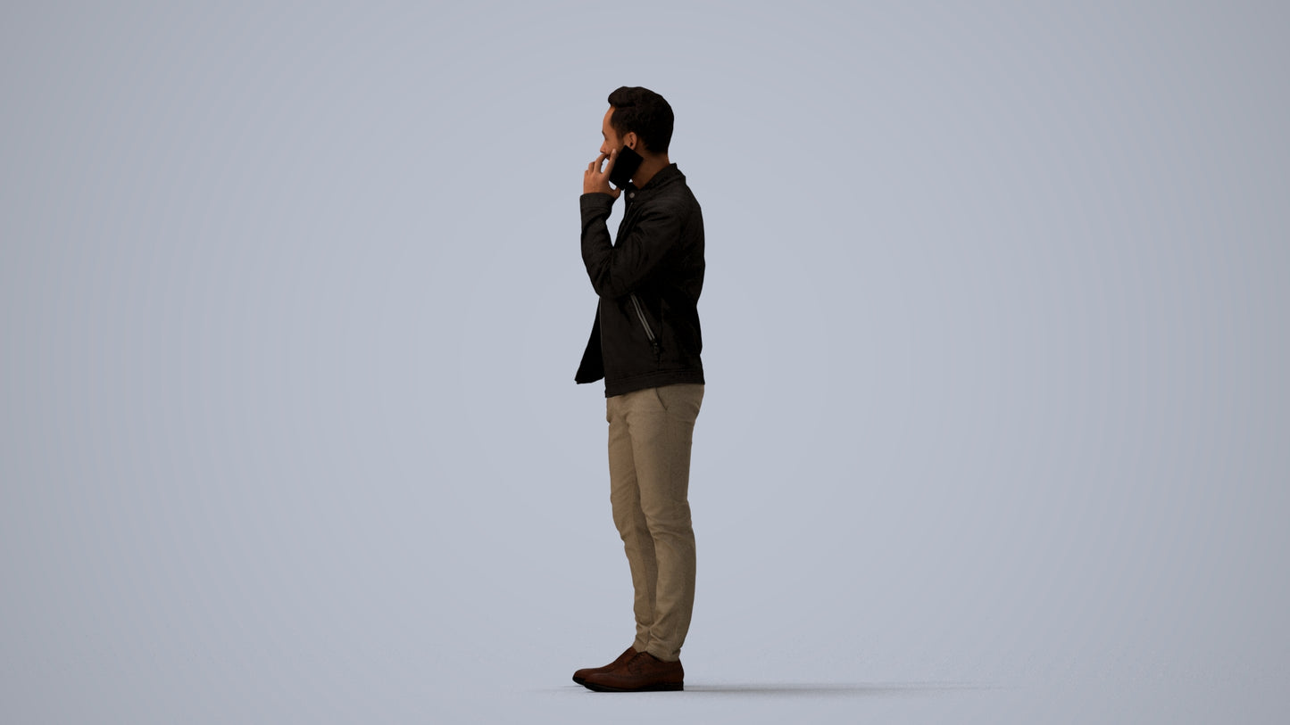 photogrammetry 3D man business standing, realistic human model archviz FBX, three-quarter view render