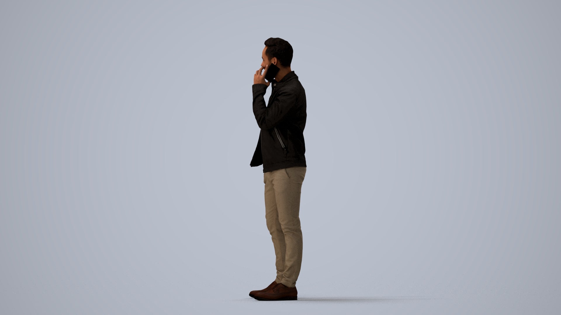 photogrammetry 3D man business standing, realistic human model archviz FBX, three-quarter view render