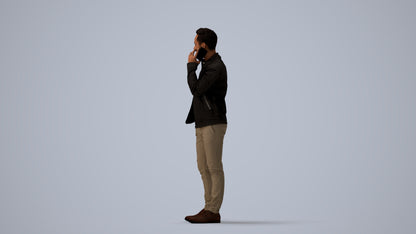 photogrammetry 3D man business standing, realistic human model archviz FBX, three-quarter view render