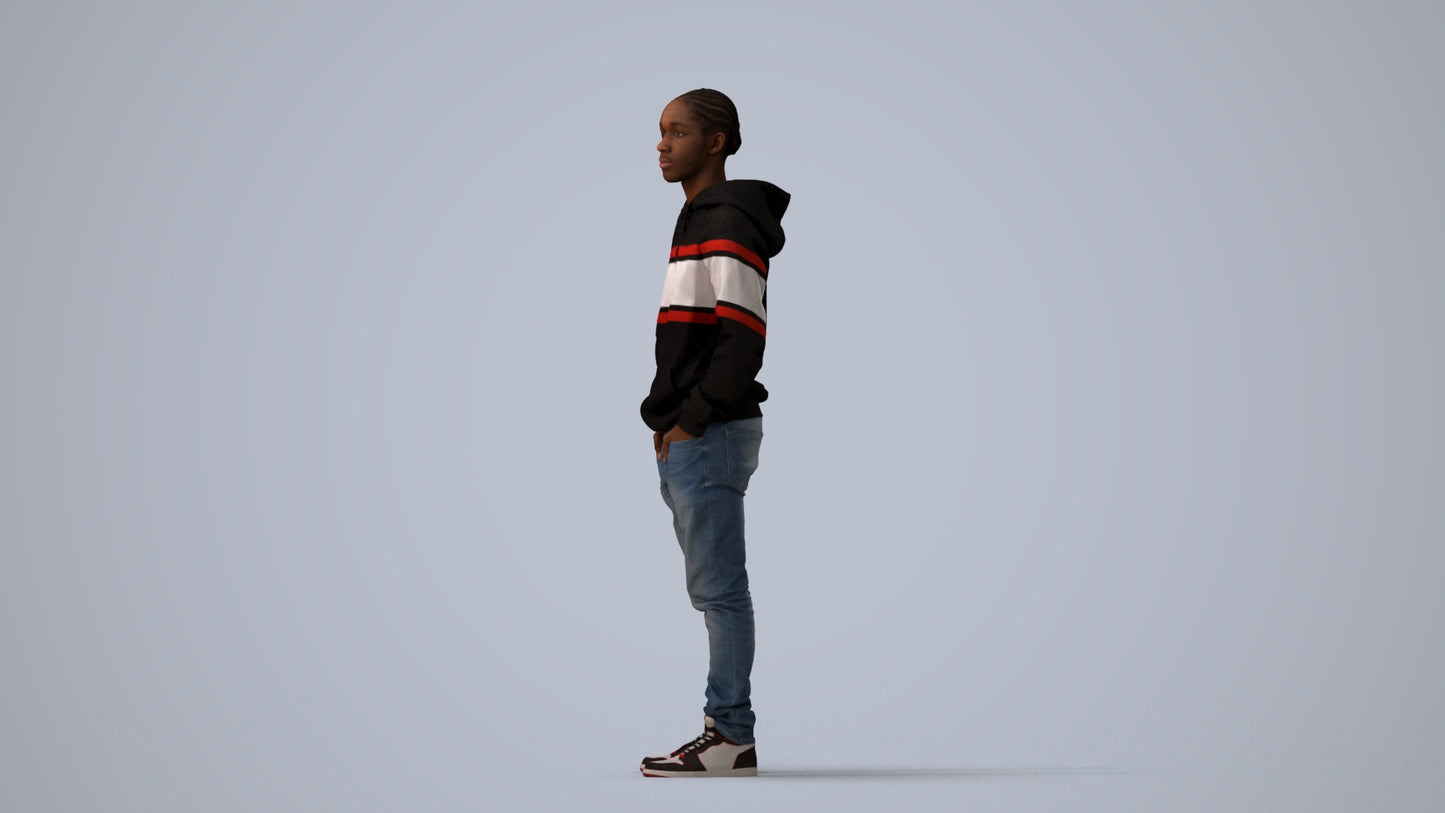 realistic 3D boy casual kids, scanned archviz people for Blender and 3ds Max, three-quarter view render
