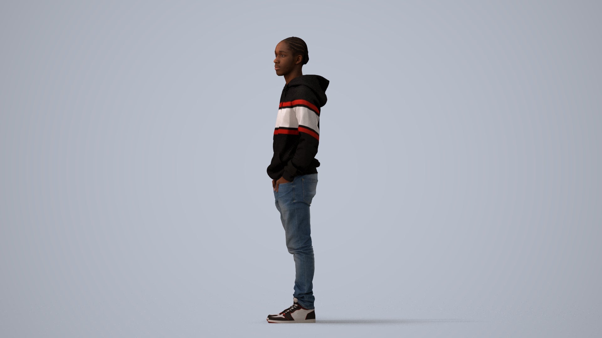 realistic 3D boy casual kids, scanned archviz people for Blender and 3ds Max, three-quarter view render