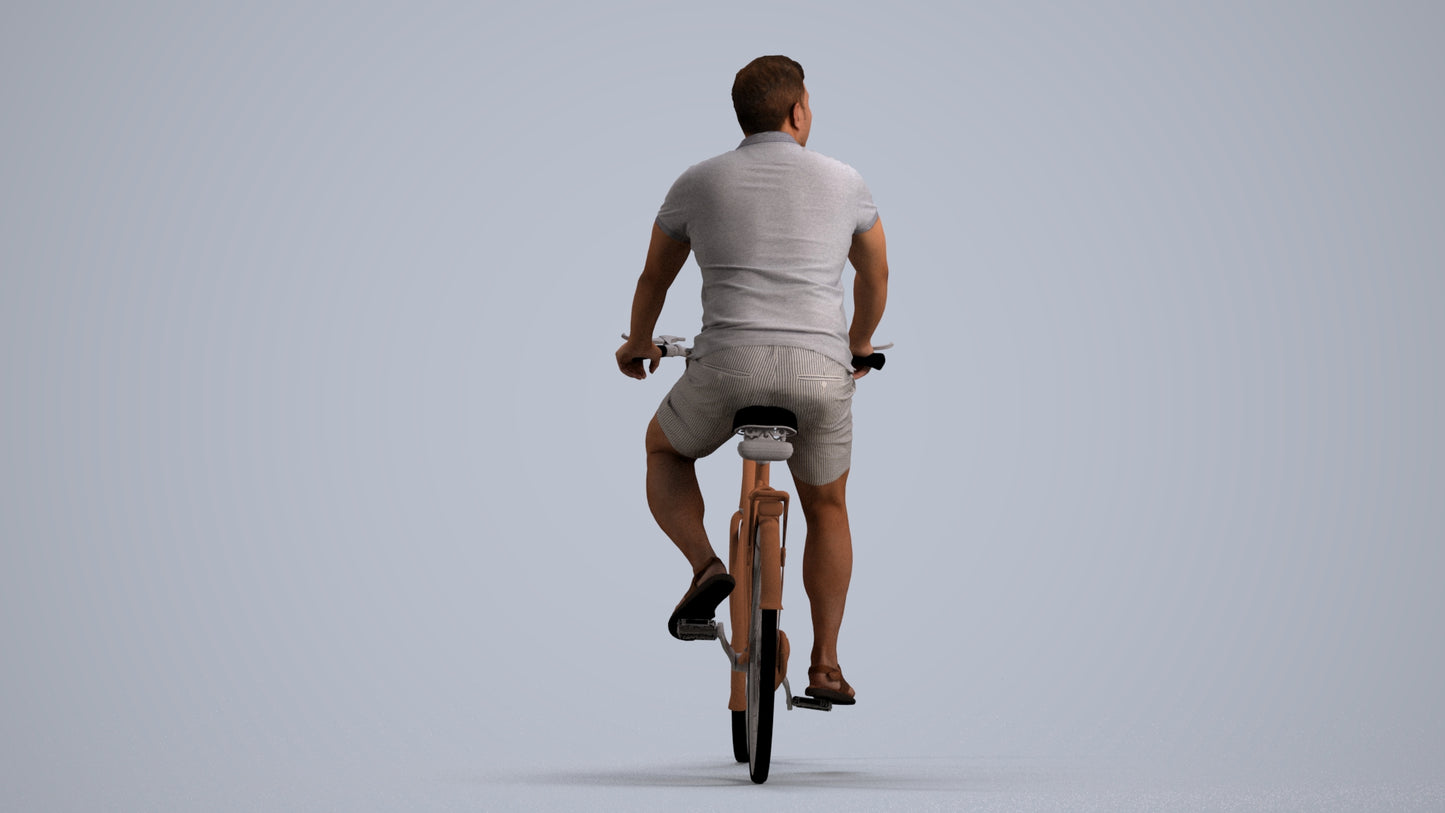 scanned 3D man casual cycling, photogrammetry people for Enscape and V-Ray, front view render