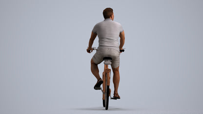 scanned 3D man casual cycling, photogrammetry people for Enscape and V-Ray, front view render