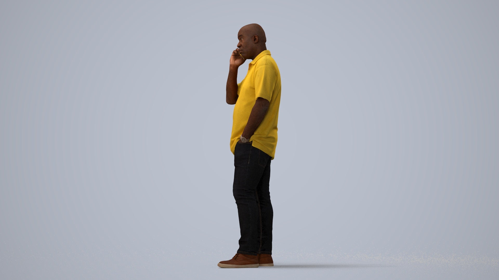photogrammetry 3D man casual standing, realistic human model archviz FBX, three-quarter view render