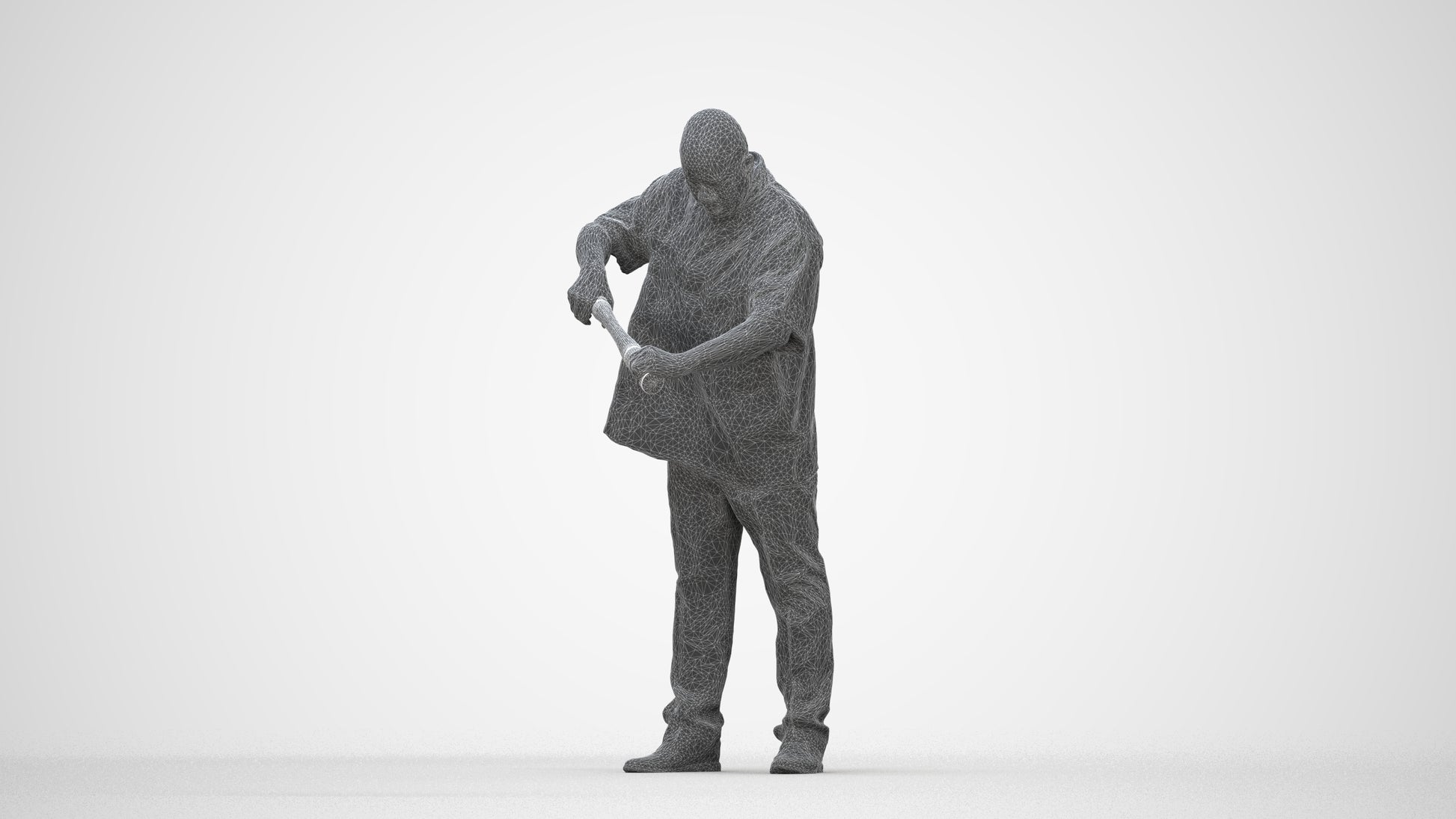 photogrammetry 3D man hospitality, realistic human model archviz FBX, wireframe back view