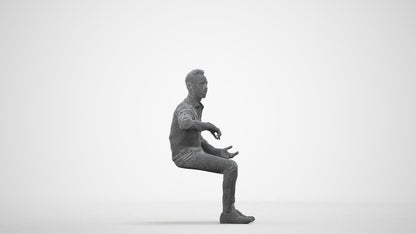 realistic 3D man business sitting, scanned archviz people for Blender and 3ds Max, wireframe side view
