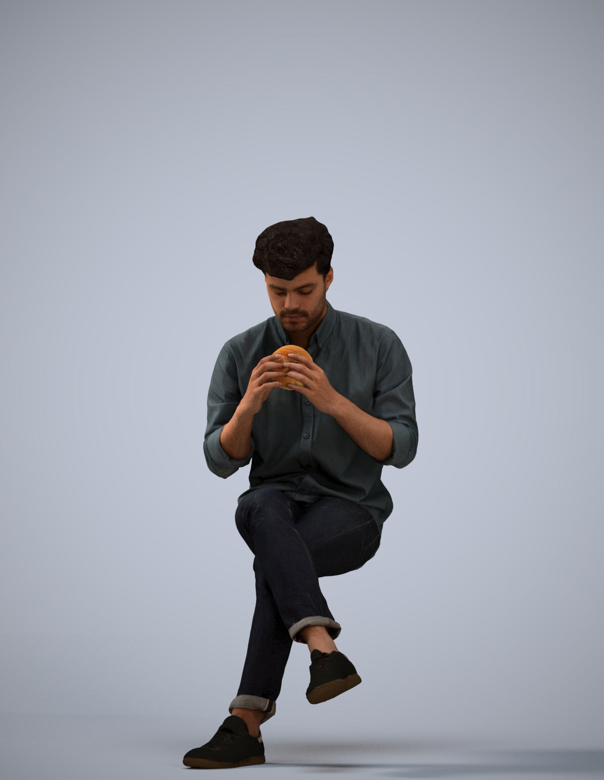 realistic 3D human man casual sitting, archviz people FBX OBJ for Blender