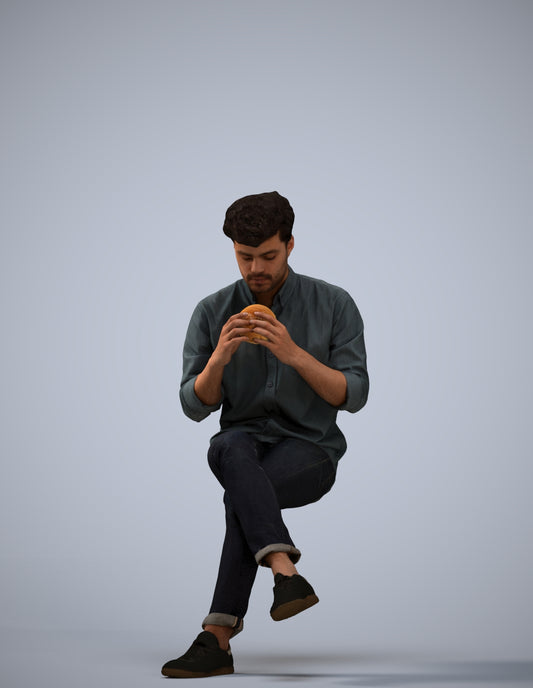 realistic 3D human man casual sitting, archviz people FBX OBJ for Blender