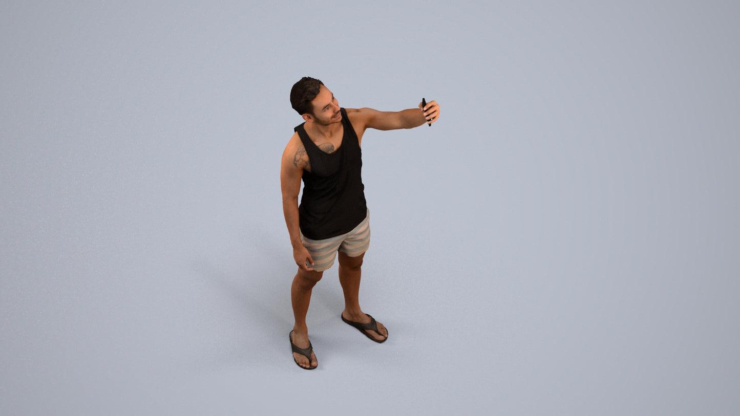 photogrammetry 3D man casual standing, realistic human model archviz FBX, back view render