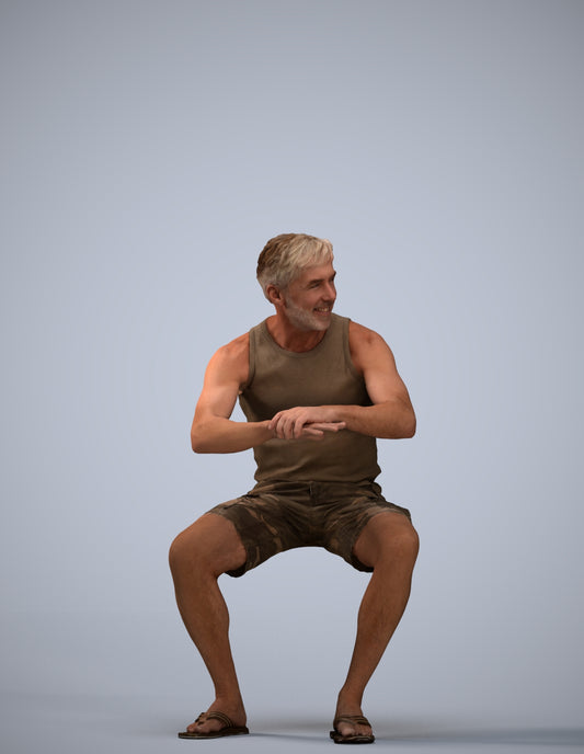 scanned 3D man casual sitting, photogrammetry people for Enscape and V-Ray