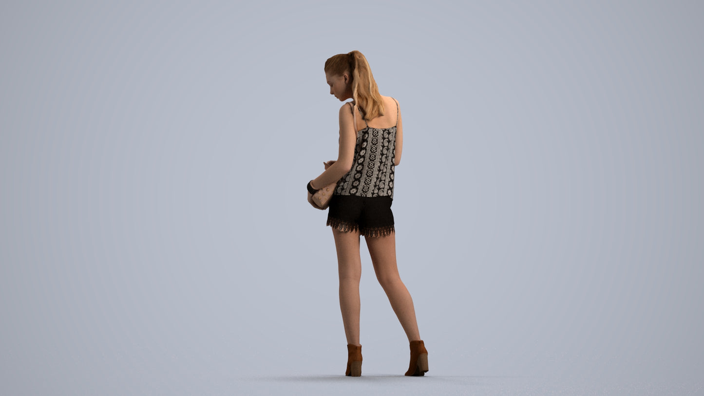 3D people model girl casual standing, scanned human for 3ds Max rendering, front view render