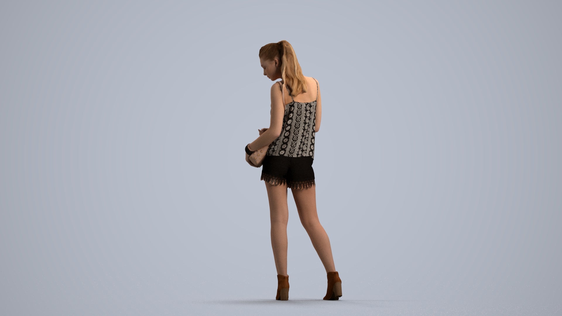 3D people model girl casual standing, scanned human for 3ds Max rendering, front view render