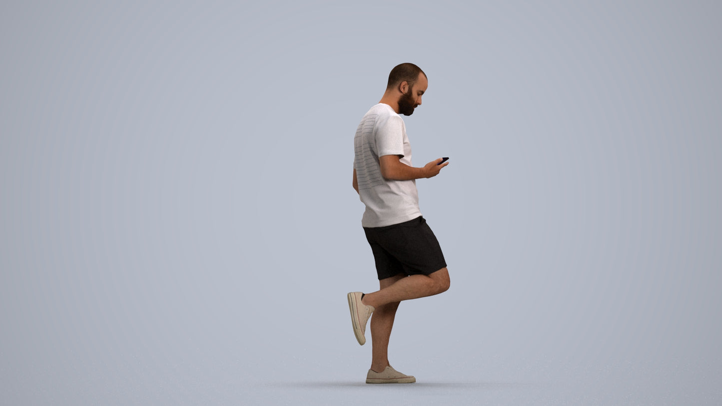 photogrammetry 3D man casual walking, realistic human model archviz FBX, front view render