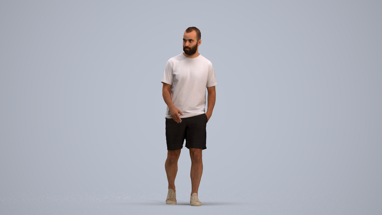 3D scanned man walking casual, photorealistic archviz people for Enscape and SketchUp, standing pose render