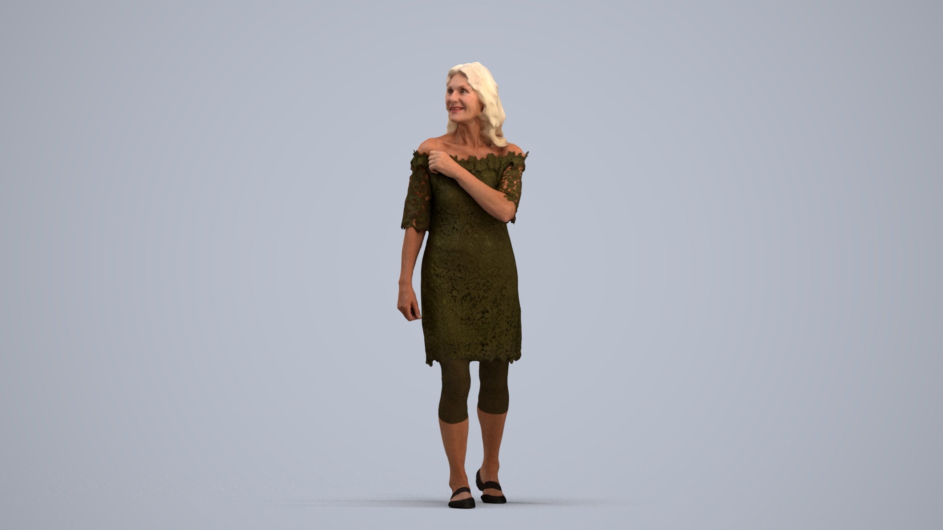 3D scanned senior woman business casual, photorealistic archviz people for Enscape and SketchUp, standing pose render
