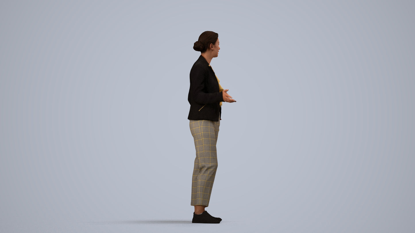 realistic 3D people woman business standing, render-ready for V-Ray and Corona, FBX OBJ, side view render