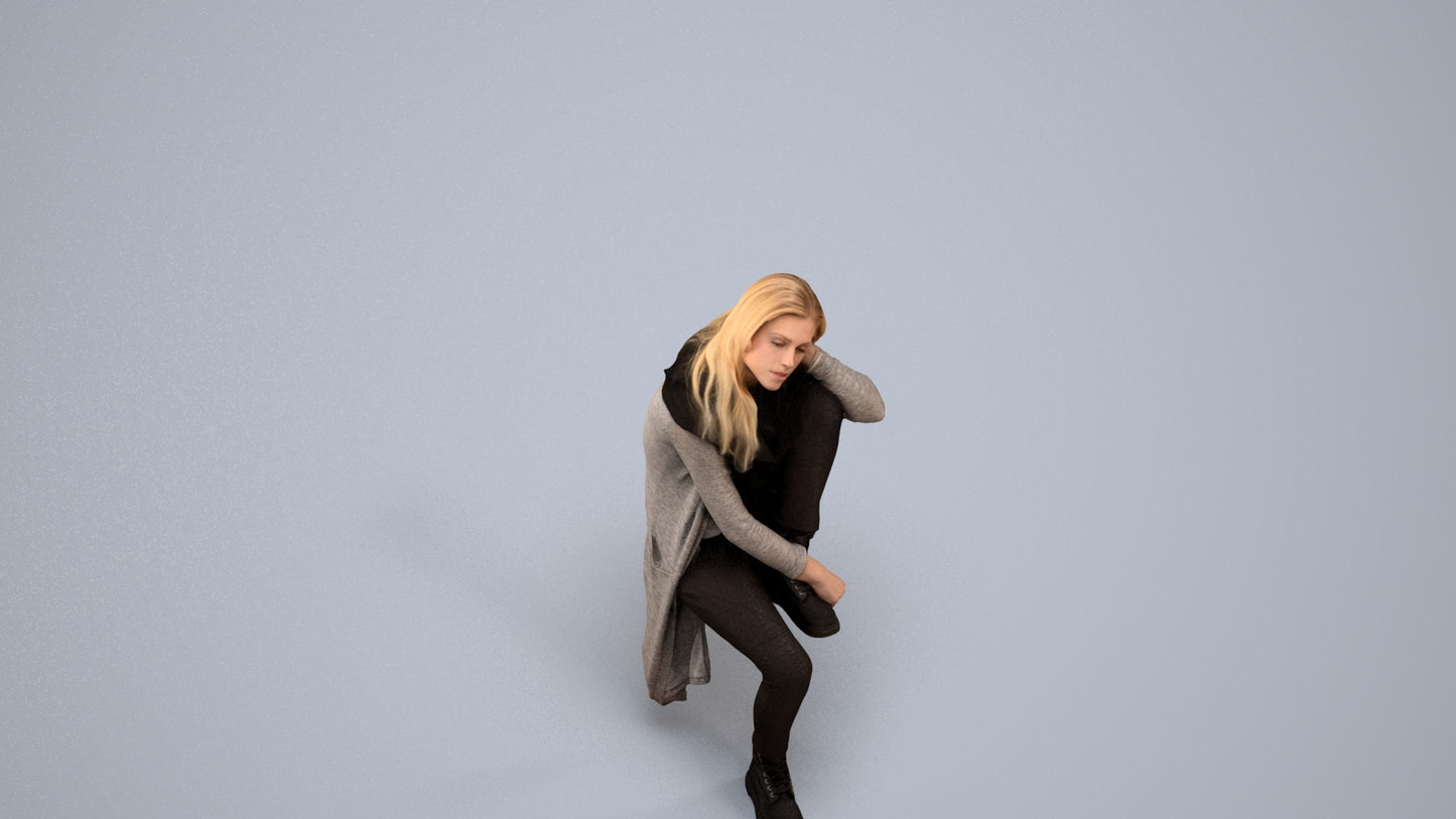 3D scanned woman sitting casual, photorealistic archviz people for Enscape and SketchUp, back view render