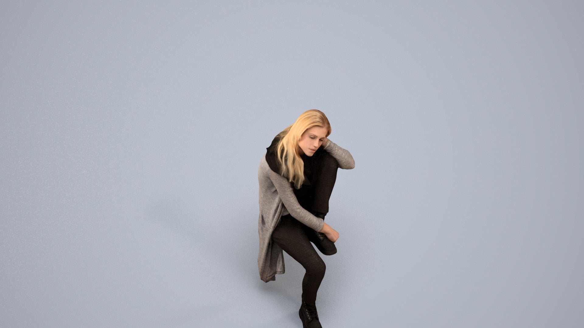 3D scanned woman sitting casual, photorealistic archviz people for Enscape and SketchUp, back view render
