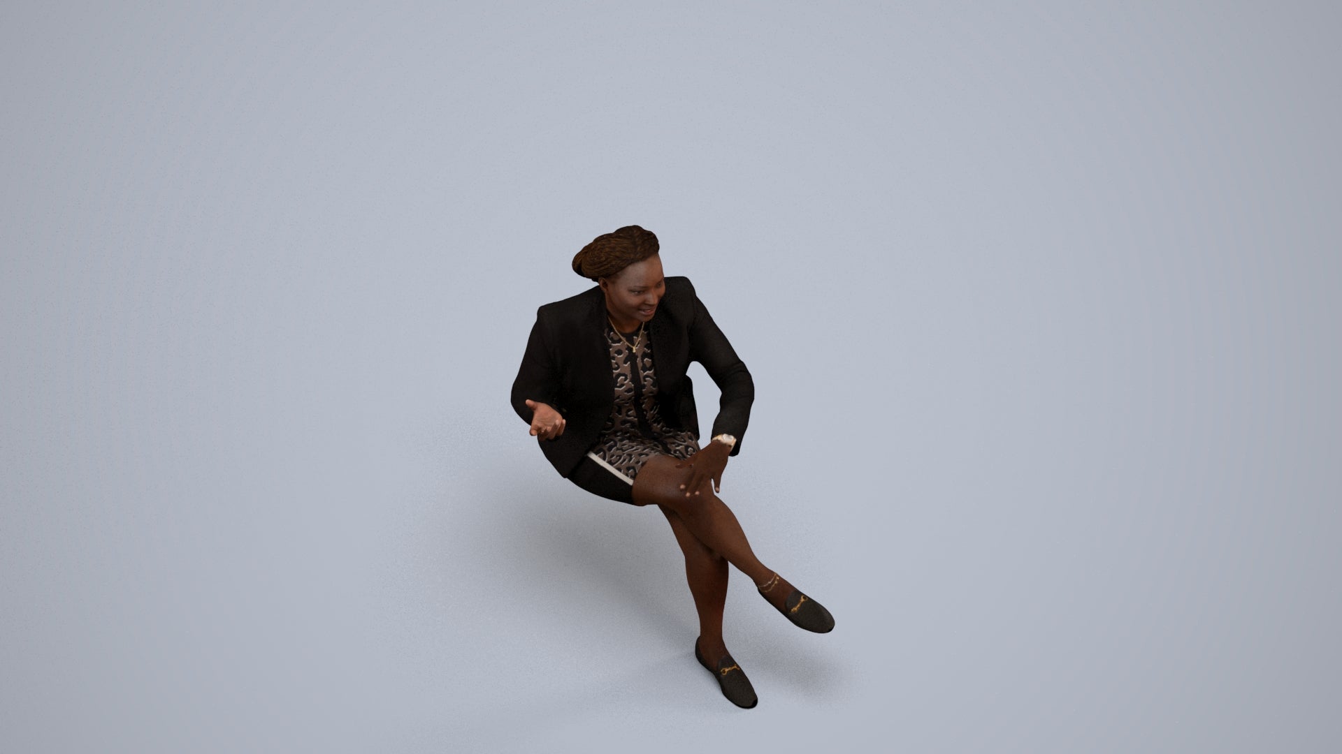 scanned 3D woman business sitting, photogrammetry people for Enscape and V-Ray, back view render