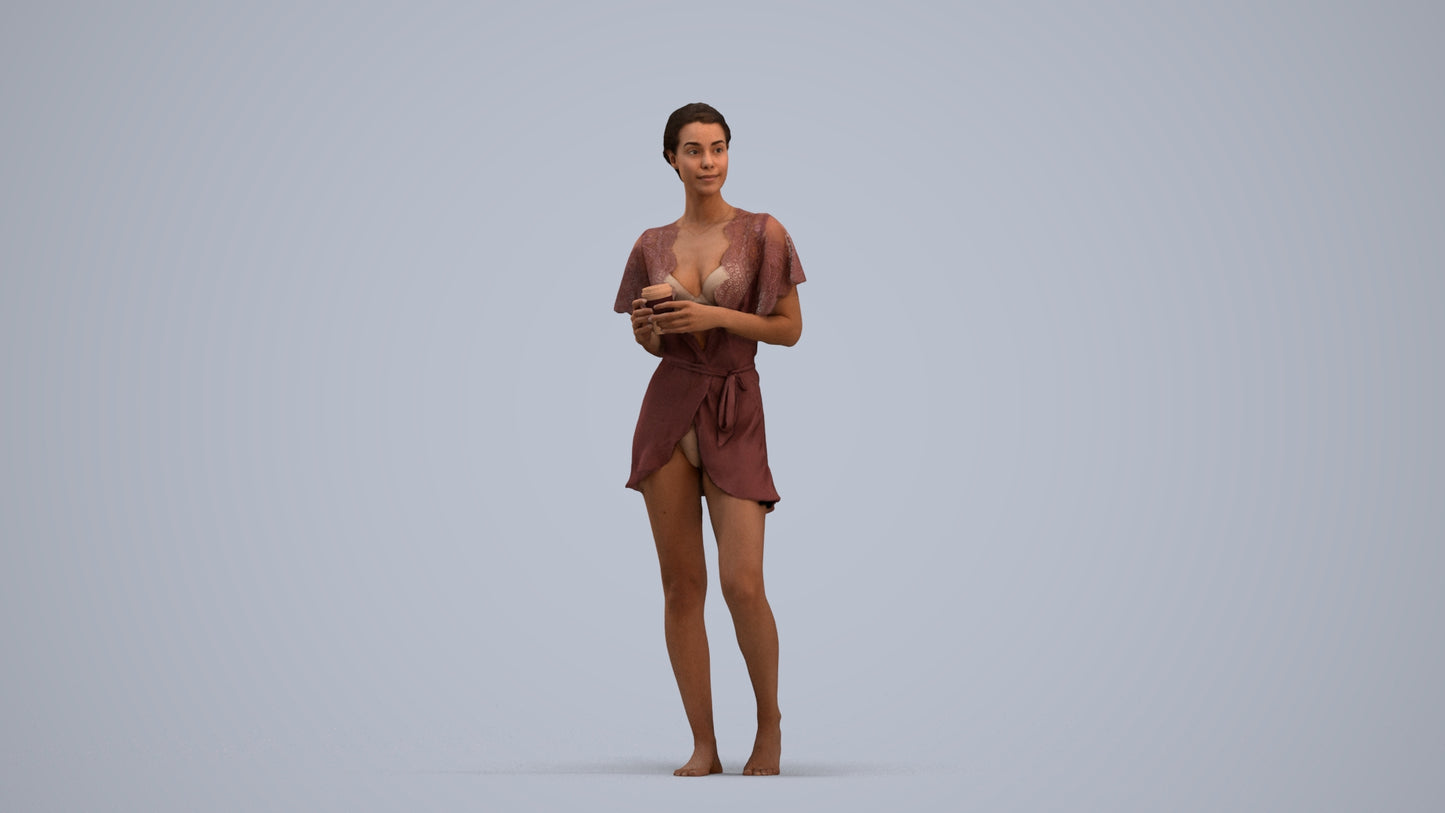 3D people model woman bathroom, scanned human for 3ds Max rendering, standing pose render