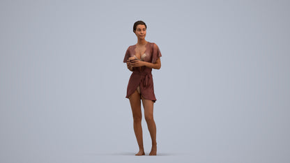 3D people model woman bathroom, scanned human for 3ds Max rendering, standing pose render