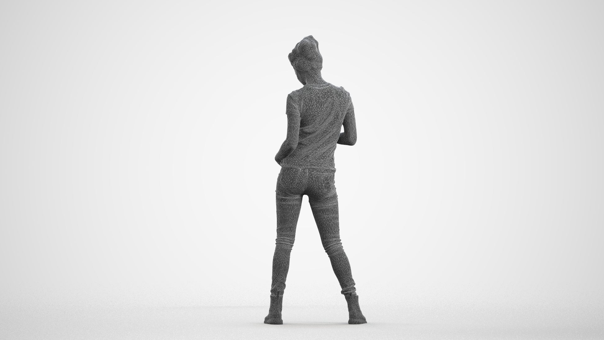 photogrammetry 3D woman casual standing, realistic human model archviz FBX, wireframe front view