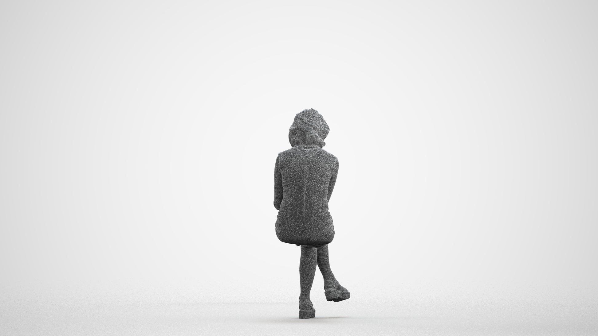 realistic 3D people woman business sitting, render-ready for V-Ray and Corona, FBX OBJ, wireframe front view