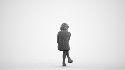 realistic 3D people woman business sitting, render-ready for V-Ray and Corona, FBX OBJ, wireframe front view