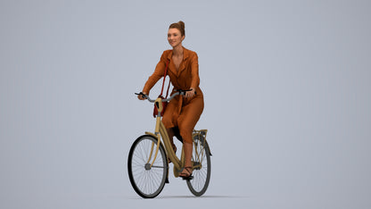 realistic 3D woman casual cycling, scanned archviz people for Blender and 3ds Max, top-down view render