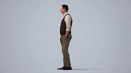 3D scanned man standing business, photorealistic archviz people for Enscape and SketchUp, three-quarter view render