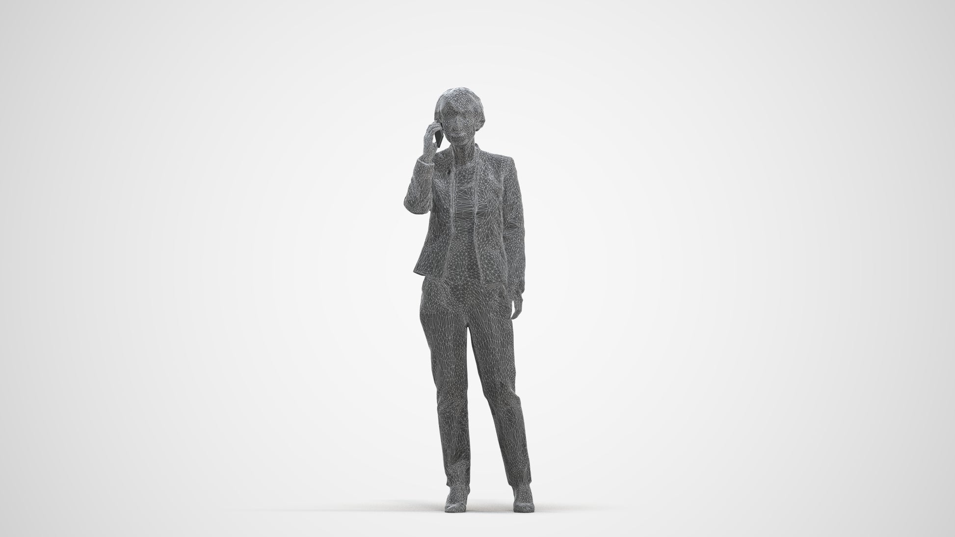 realistic 3D senior woman business standing, scanned archviz people for Blender and 3ds Max, three-quarter front view render