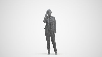 realistic 3D senior woman business standing, scanned archviz people for Blender and 3ds Max, three-quarter front view render