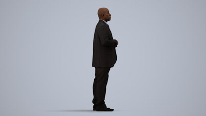 3D human model man business, photogrammetry scanned person for archviz, side view render