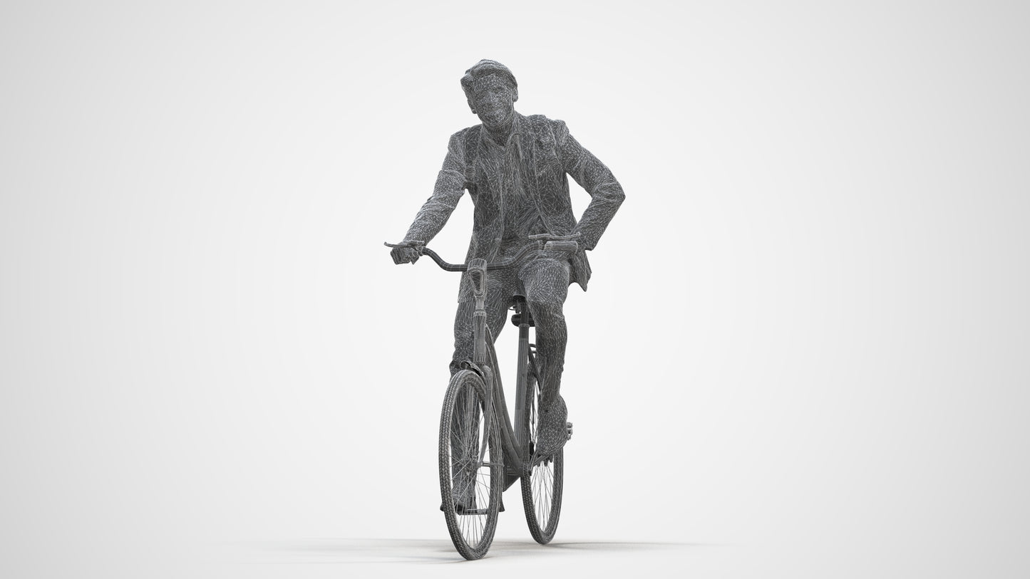 3D people model man business cycling, scanned human for 3ds Max rendering, three-quarter front view render