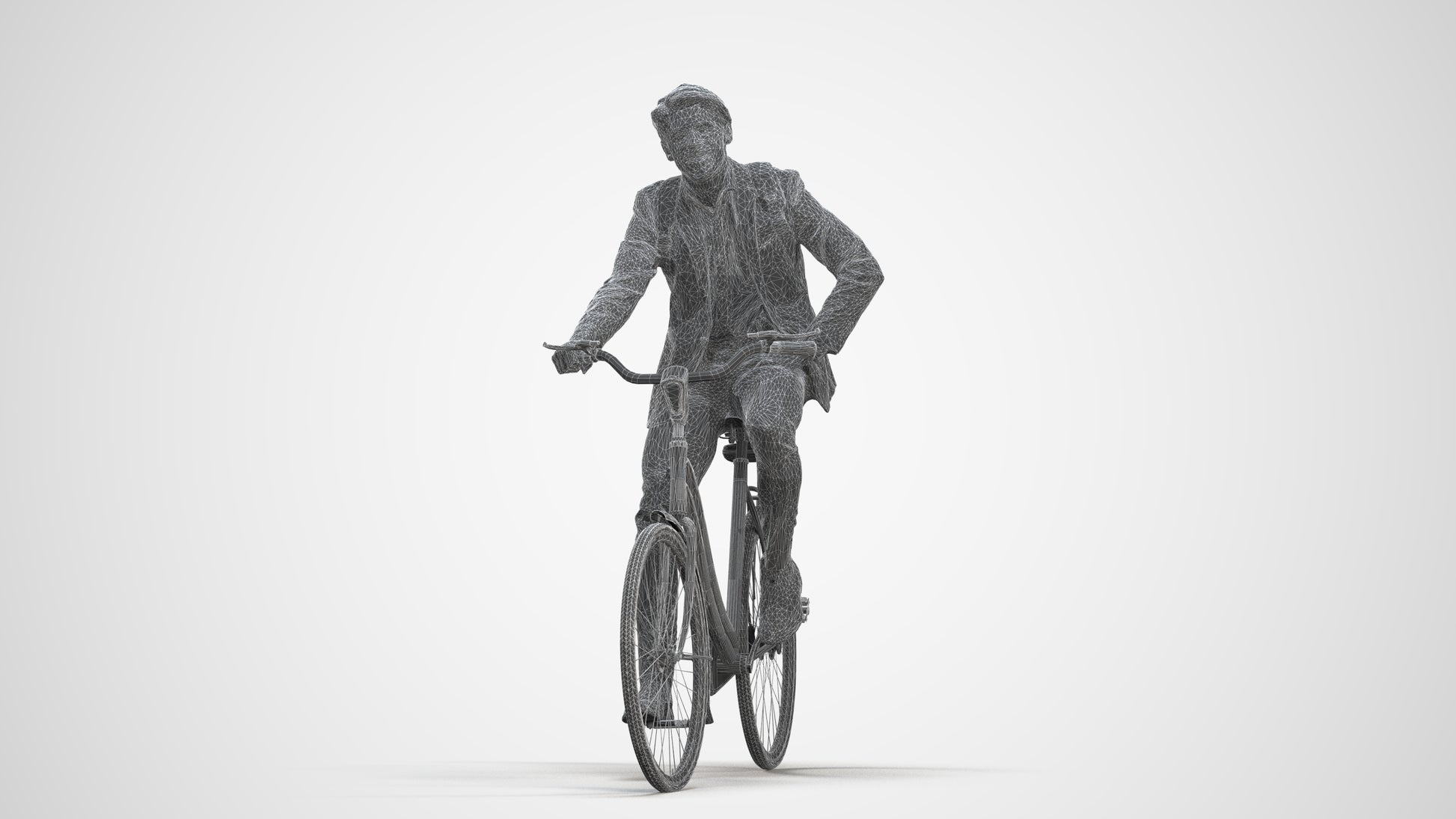 3D people model man business cycling, scanned human for 3ds Max rendering, three-quarter front view render