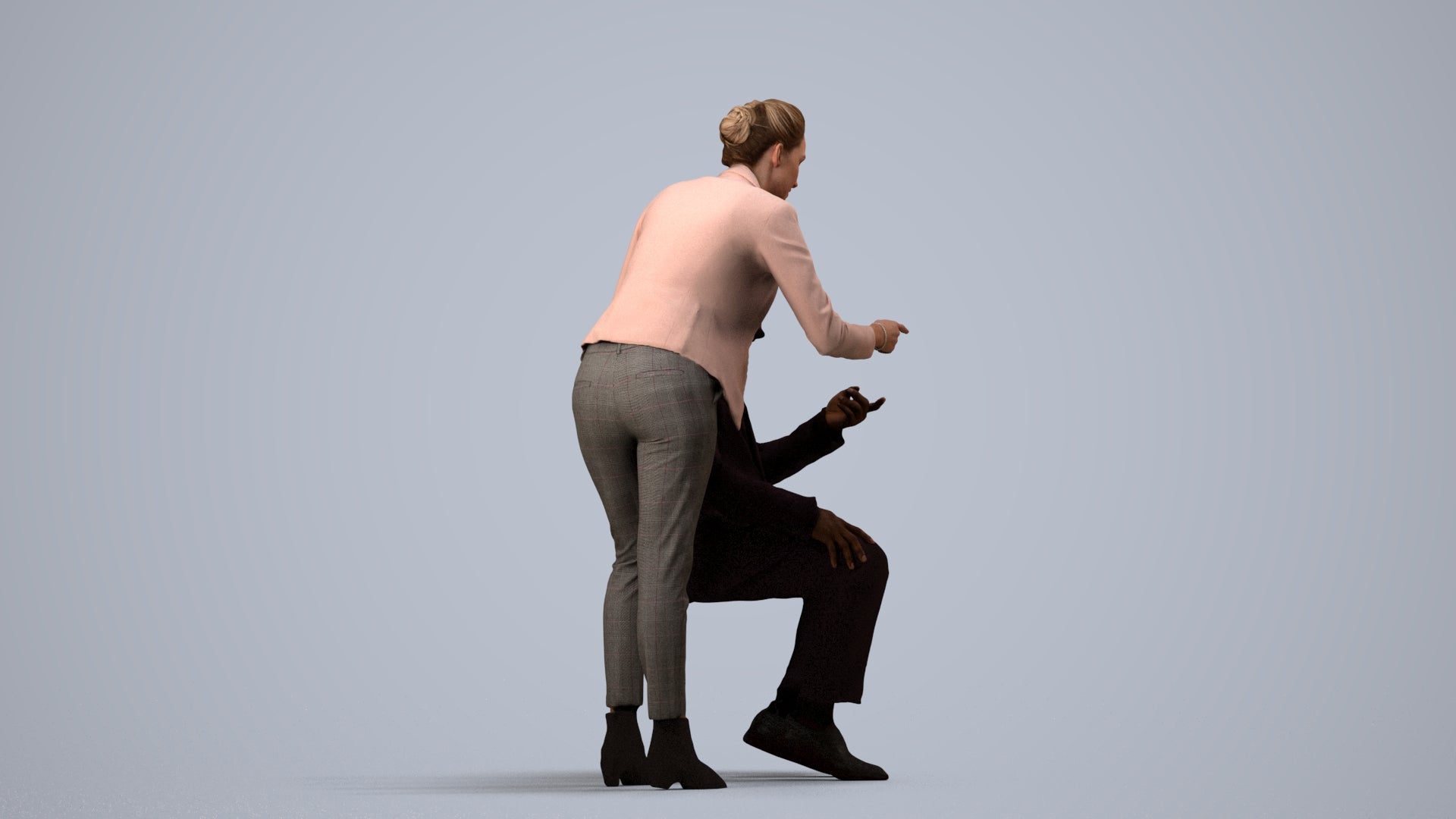realistic 3D woman business, scanned archviz people for Blender and 3ds Max, side view render