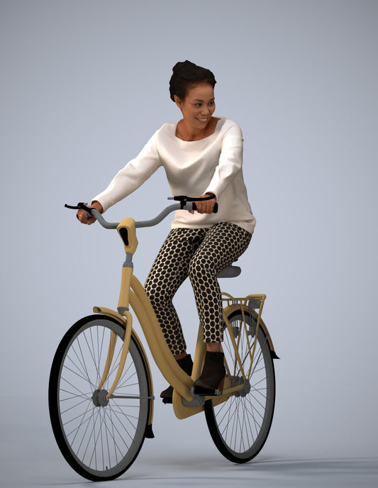 scanned 3D woman casual cycling, photogrammetry people for Enscape and V-Ray