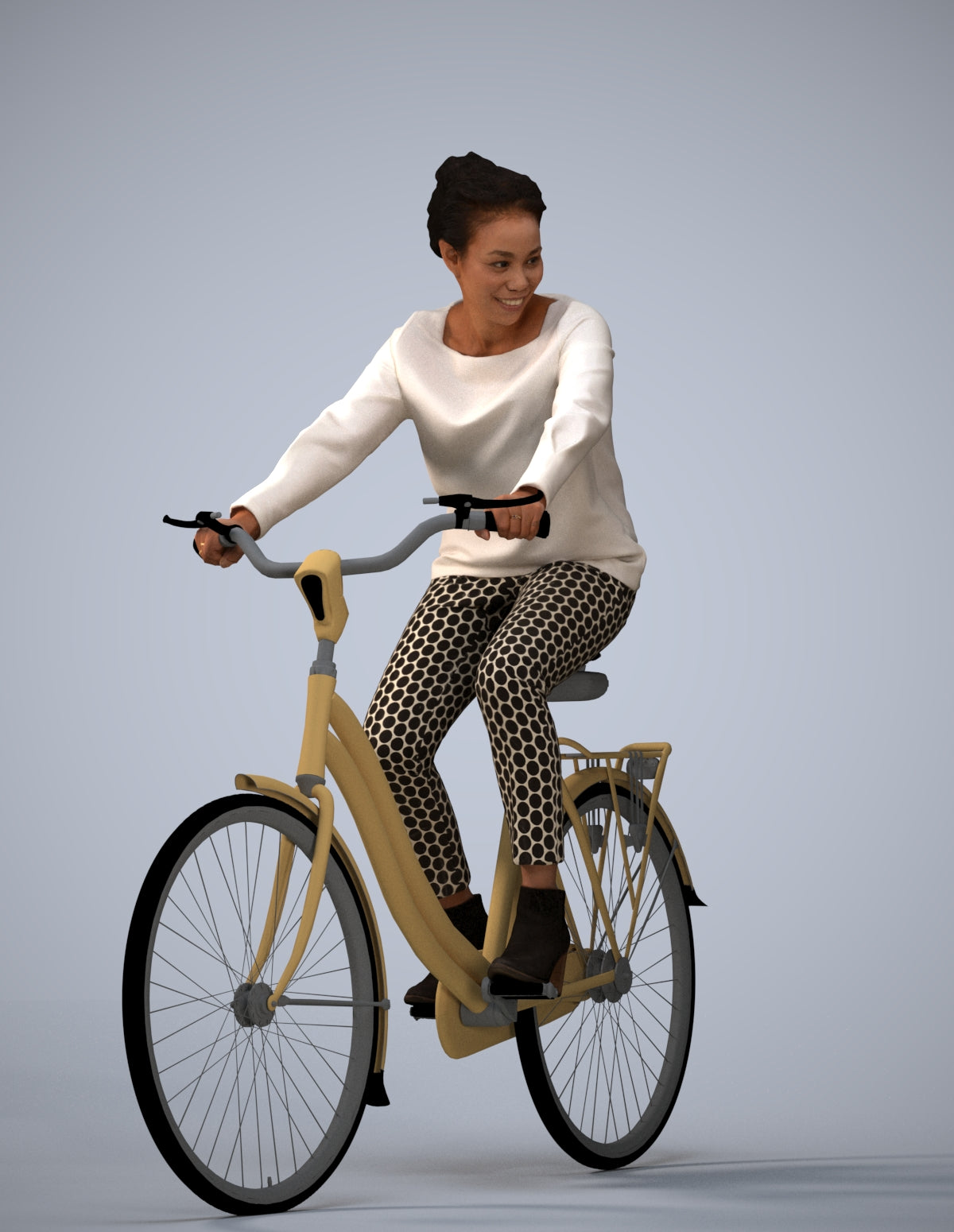 scanned 3D woman casual cycling, photogrammetry people for Enscape and V-Ray