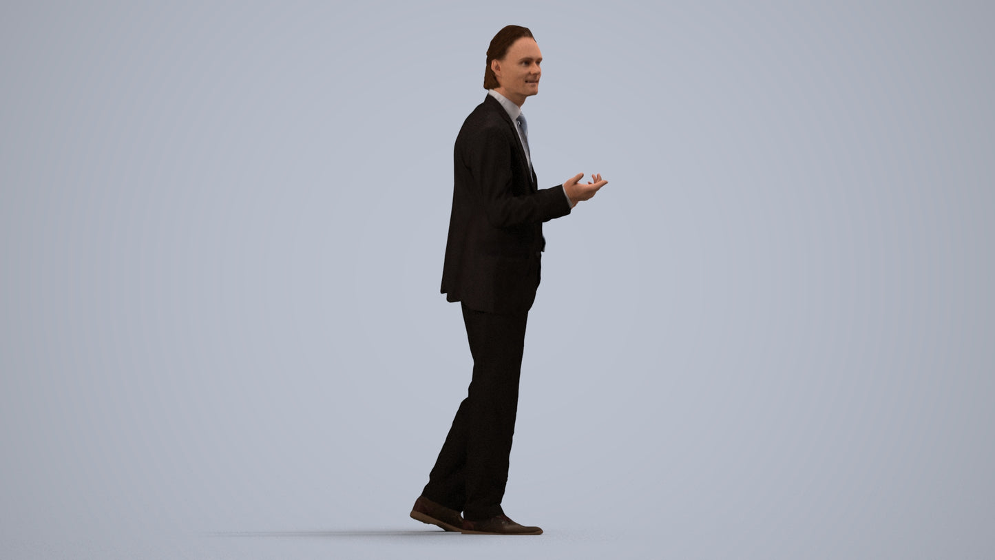 realistic 3D people man business, render-ready for V-Ray and Corona, FBX OBJ, side view render