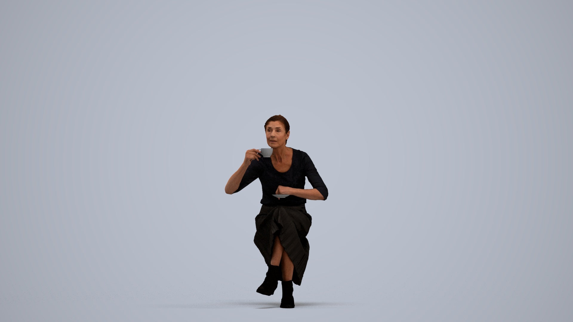 realistic 3D people senior woman casual sitting, render-ready for V-Ray and Corona, FBX OBJ, standing pose render