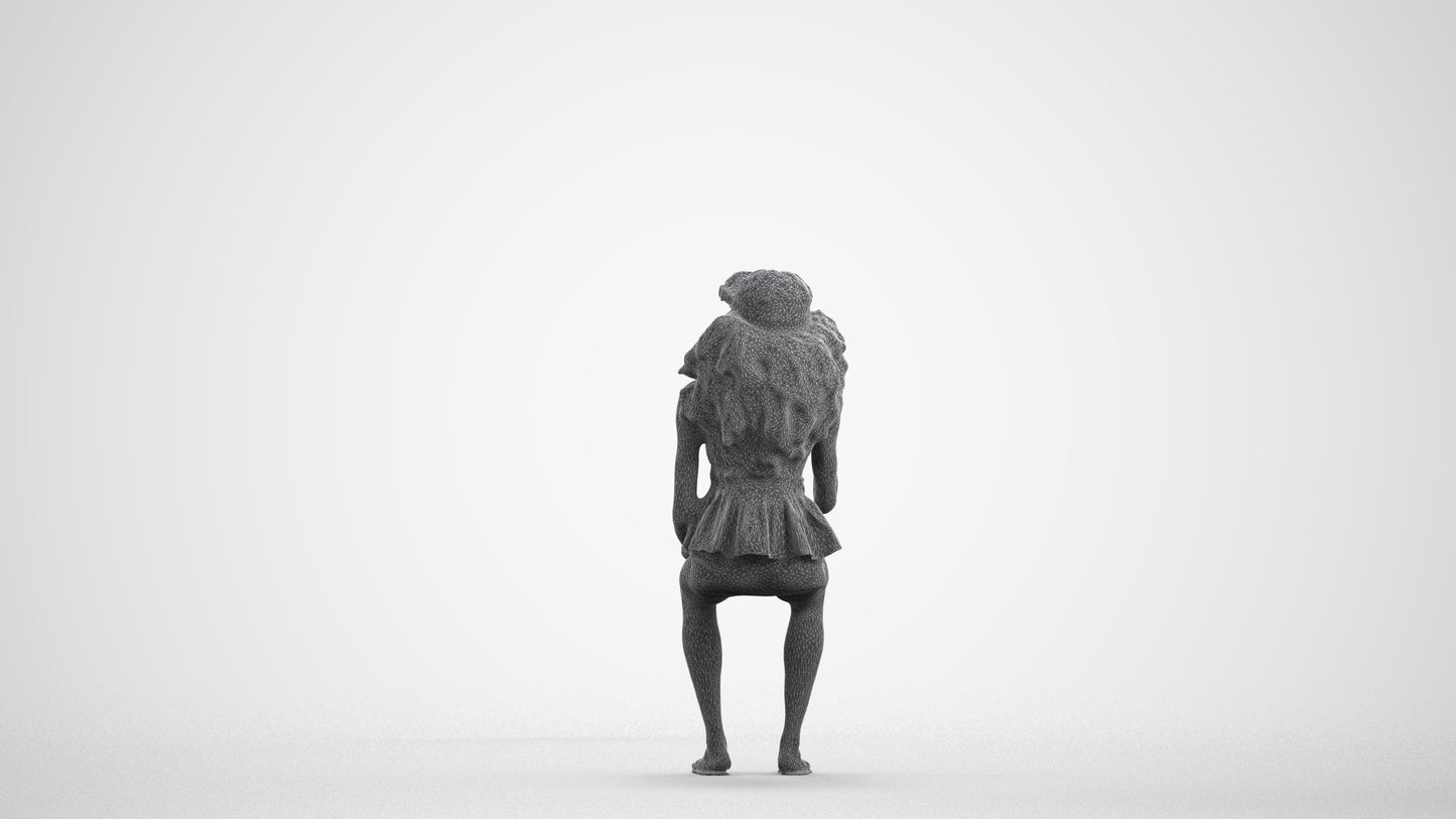 photogrammetry 3D woman casual sitting, realistic human model archviz FBX, wireframe front view
