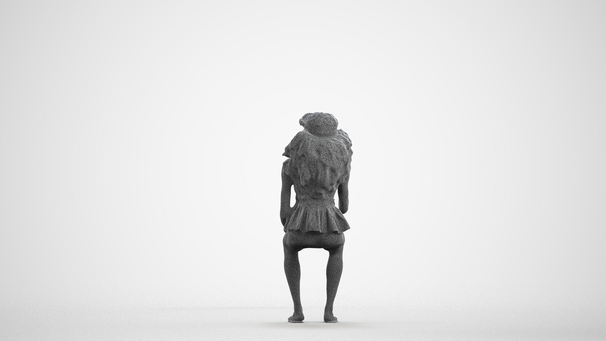photogrammetry 3D woman casual sitting, realistic human model archviz FBX, wireframe front view