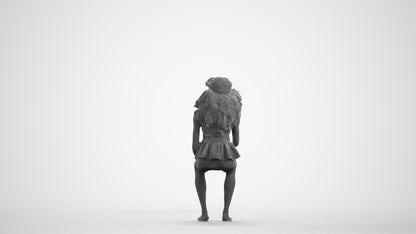 photogrammetry 3D woman casual sitting, realistic human model archviz FBX, wireframe front view