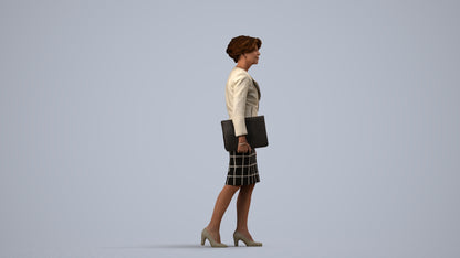 3D scanned woman walking business, photorealistic archviz people for Enscape and SketchUp, side view render