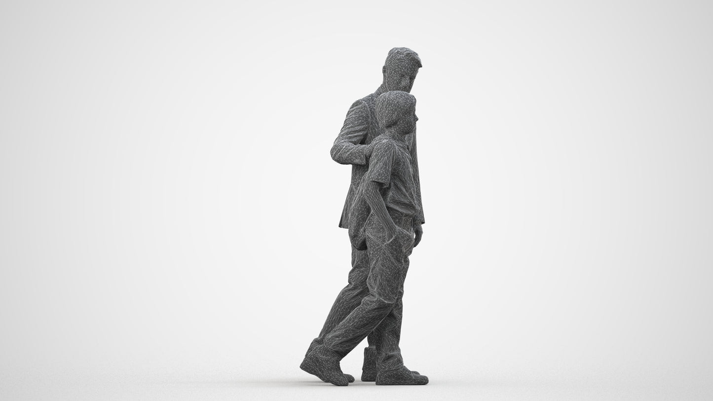 3D people model boy kids, scanned human for 3ds Max rendering, wireframe side view