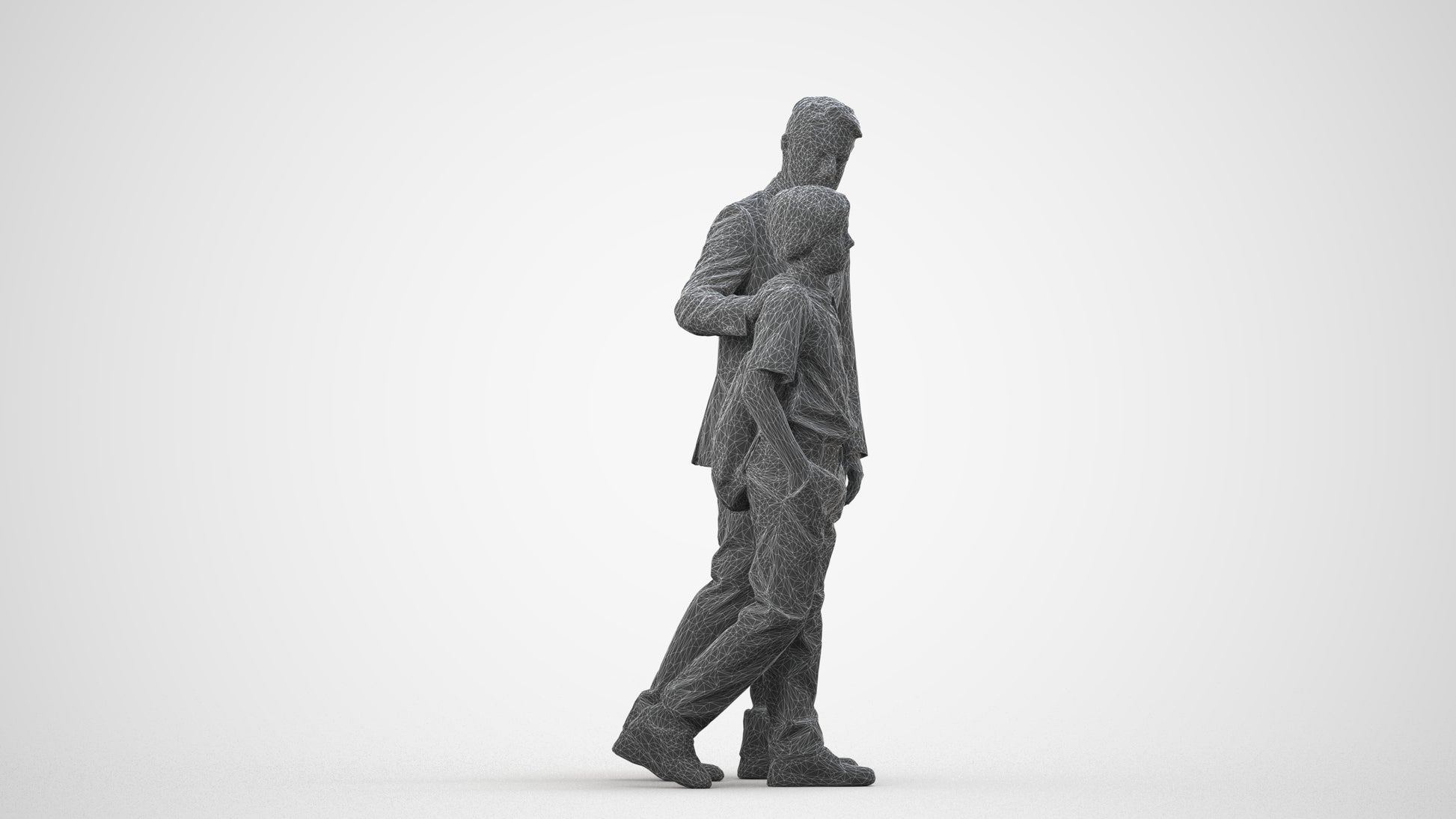 3D people model boy kids, scanned human for 3ds Max rendering, wireframe side view