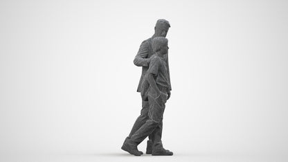 3D people model boy kids, scanned human for 3ds Max rendering, wireframe side view